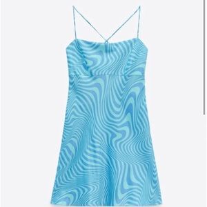 Zara Satin Effect Blue Swirl Mini Dress